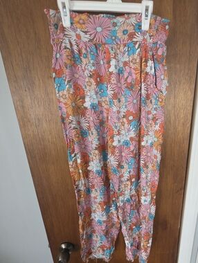 Floral Wide Leg Lounge Pants - Pink Orange Turquoise